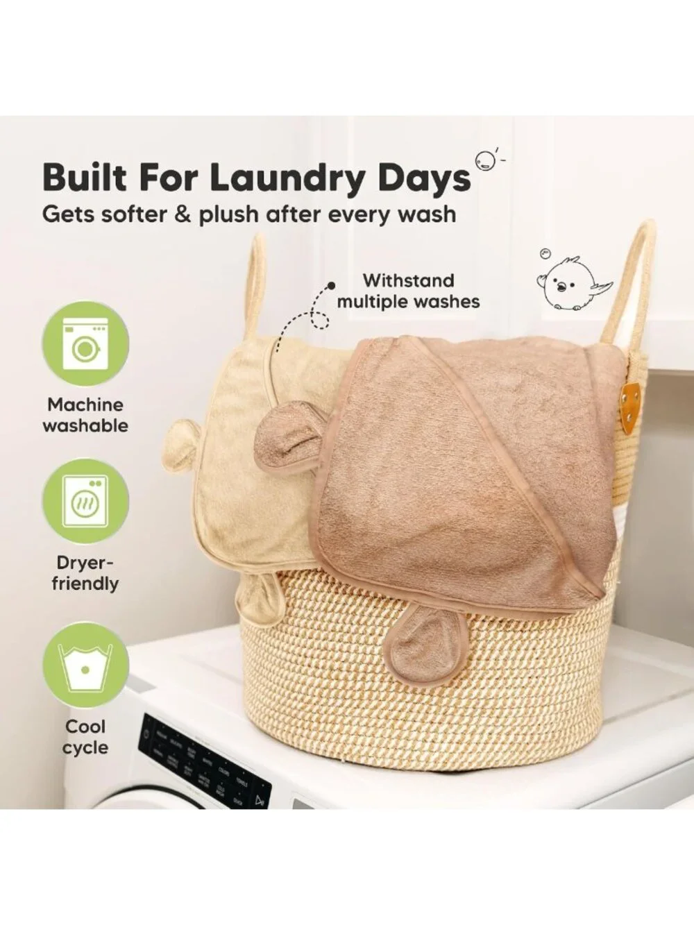 Soft Hooded Baby Towels 2-Pack for Newborns & Kids - Almond Color, 30x30 Inches